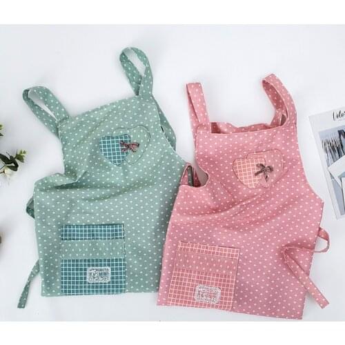 90*65cm Pocket Cotton Heart Pattern Kitchen Apron For Women Waterproof OilProof Cooking Baking Cleaning Plaid Pinafore Bib 46429