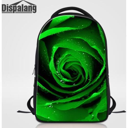 Dispalang Personalized Design Green Rose Womens Laptop Backpack Flower Schoolbags Rucksack For Teenage Girls Mochilas Sac A Dos