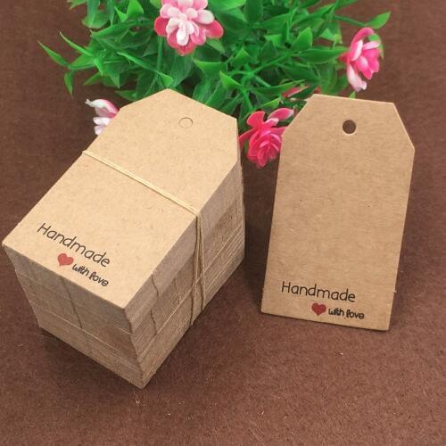 100pcs 7*4cm Kraft "Handmade with love"Gift Tags Paper Product Packing Price Tags DIY Hang Tags Gift Box Note Cards