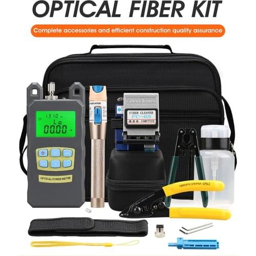 15pcs/set FTTH Fiber Optic Tool Kit with Fiber Cleaver -70~+10dBm Optical Power Meter Visual Fault Locator 5km
