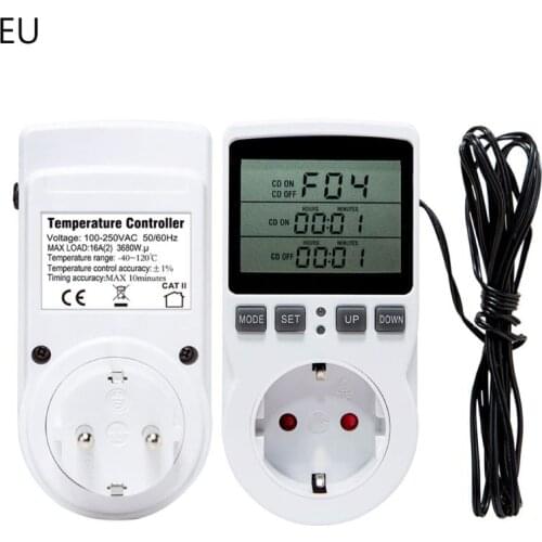 16A 220V Thermostat Digital Temperature Controller Multi-Function Socket Outlet with Timer Switch Sensor Probe Heating Cooling
