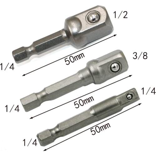 3pcs set Chrome Vanadium Steel Socket Adapter Hex Shank to 1/4" 3/8" 1/2" Extension Drill Bits Bar Hex Bit Set Power Tools