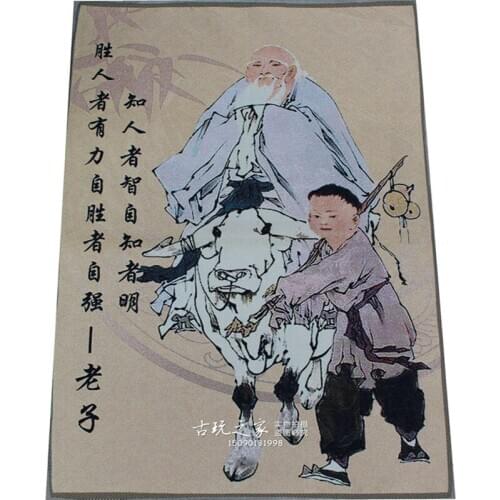 36 inch china Tibet embroidery Silk Taoist founder- lao-tzu statue Tangka Thangka Paintings Mural