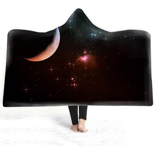 3D Starry Sky Universe Printed Microfiber Hooded Blanket For Adults Kids Sherpa Fleece Galaxy Wearable Throw Blankets