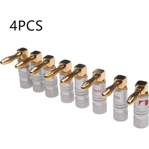 4pcs Gold-Plated 24K Banana Plugs Nakamichi Right Angle 4mm Banana Plug Jack Plug Video Speaker Adapter Wire Cable Connector