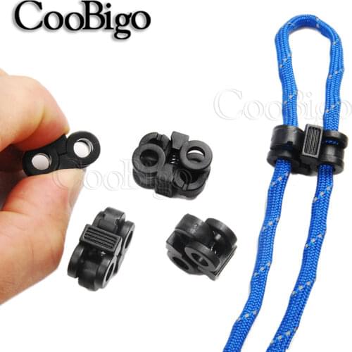 Cord Lock Stopper Rope Clip Clamp Spring Toggle Clasp Outdoor Backpack Garment Shoelace 4 Holes Black Tightening Non Slip Buckle