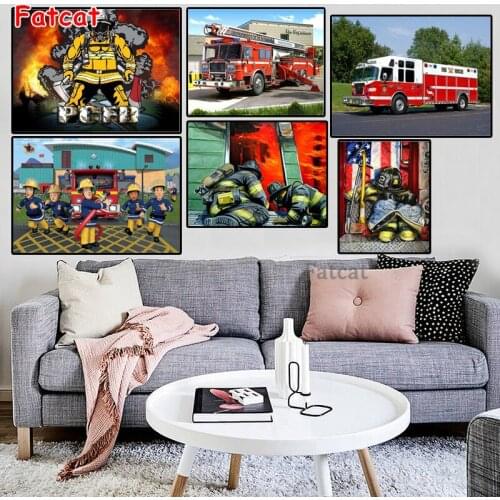 Diamond Painting Fireman Fire Truck 5d Diy Full Round square Drill Diamond Embroidery Firemen Mosaic Set Mosaic home decor PP472