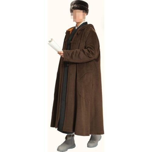 Unisex Buddhist monk lay coat meditation suit Shaolin martial arts wool Winter cloak warm robe cape brown