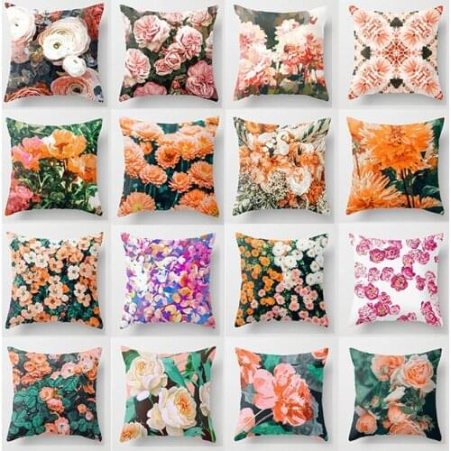 Plant Pattern Printed Flower Cushion Cover Home Fashion Decoration Throw Pillow Case Soft Polyester Cushion Case for Sofa Car