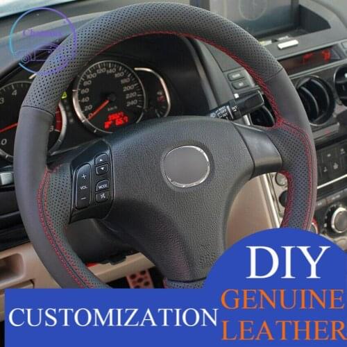For Mazda 3 5 6 2003-2009 Black Leather Hand- stitched Car Steering Wheel Cover Anti-slip fit all season