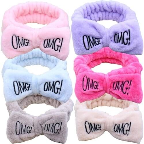 Korean Plush OMG Letter Coral Fleece Wash Face Bow Hairbands For Women Girls Headbands Headwear Hair Band Turban Hair Accessorie