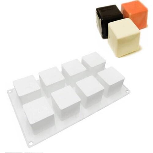 8 Cavity Cube Silicone Cake Mold for Chocolate Mousse Cheese Dessert Ice Cream Jelly Pudding Bakeware Pan Mould Decorating Tools