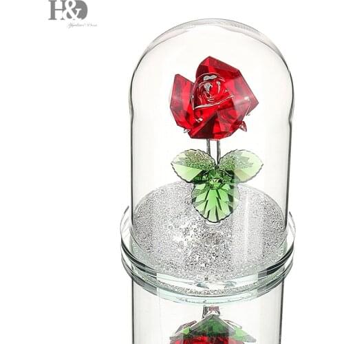 H&D Red Preserved Crystal Glass Rose Flower in Glass Dome Gift for Valentines Day Anniversary Birthday