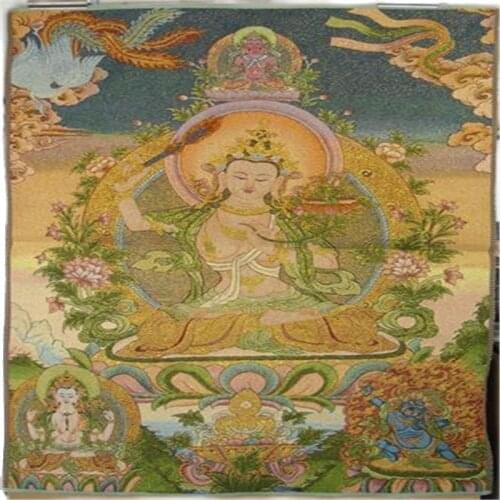 Thangka Brocade painting Silk embroidery Embroidery Buddha Gold silk weave White Tara