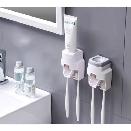 Creative Toothpaste Dispenser Bathroom Accessories Organizer Wall Mounted Couple Toothbrush Holder Plastic Toothpaste Squeezer