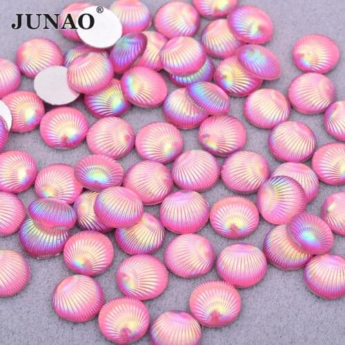 JUNAO 200pc 10mm Pink AB Round Shell Rhinestones Flatback Resin Decoration Crystal Stones Non Hotfix Strass DIY Scrapbook Beads