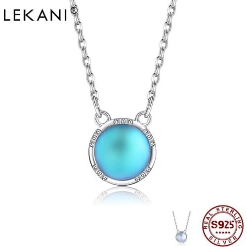 LEKANI For Women 925 Sterling Silver Necklace Two Color Choice Round Moonstone O-chain Pendant Necklace Engagement Wedding