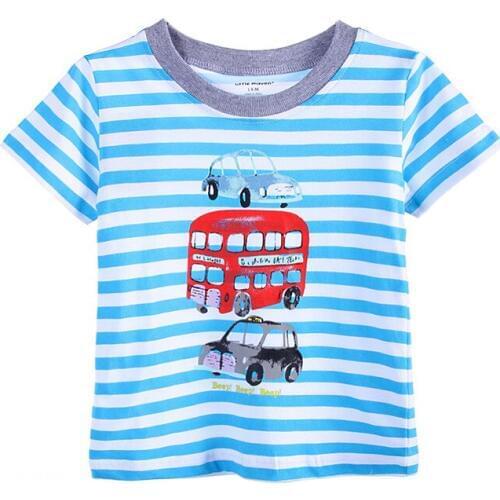 Little Maven New Summer Children Clothing Cute Short O-neck Bus and Car Striped Cotton Quality Boys Casual Tshirt