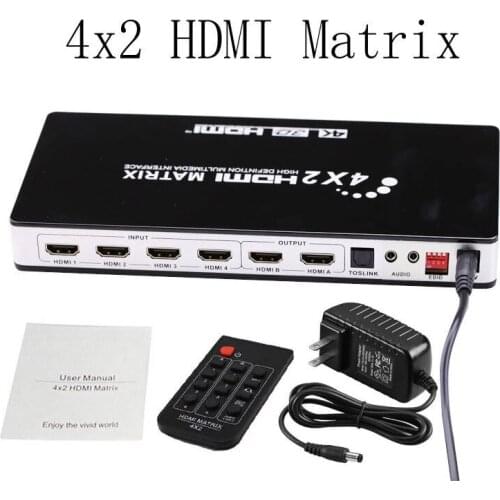 4K HDMI Matrix 4x2 Matrix with Audio 2x2 Matrix HDMI Matrix Switch 4 In 2 Out Splitter for PS4 DVD Laptop PC To TV Dual Monitors