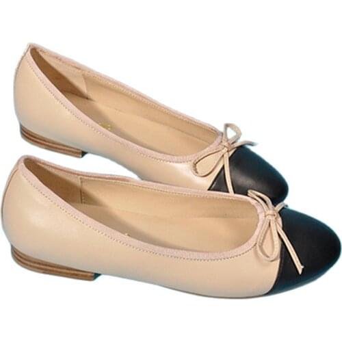 New Fashion Spring Autumn Women High Quality Office Lady Shoes Cow Leather Round Toe Bowite Ballet Flats Casual Dress Shoes