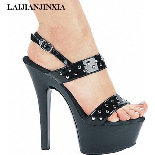 Fashion Rivets Plus Size 15cm Super High Heel Shoes Platform Sandals Slippers, Pole Dance Shoes, Wedding Shoes