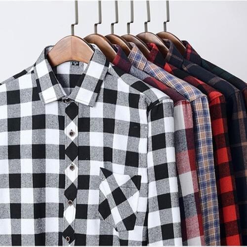 CARANFIER Cotton Mens Casual Long Sleeved Shirt Plaid Striped Spring Slim Fit Male Business Shirt Brand Comfortable Breathable