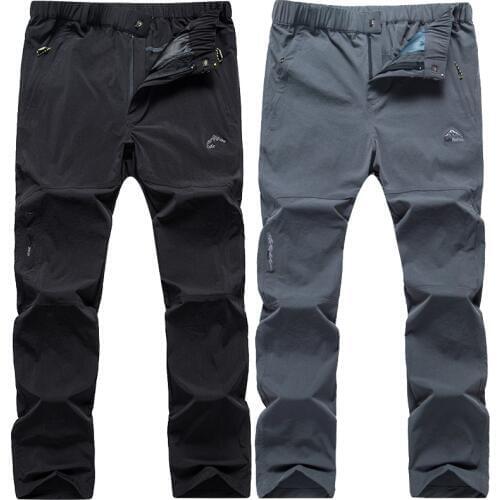 Mens Summer Hiking Thin Quick Dry Pants Elastic Waist Waterproof Outdoor Sport Climbing Camping Trekking Fishing Trousers VA551