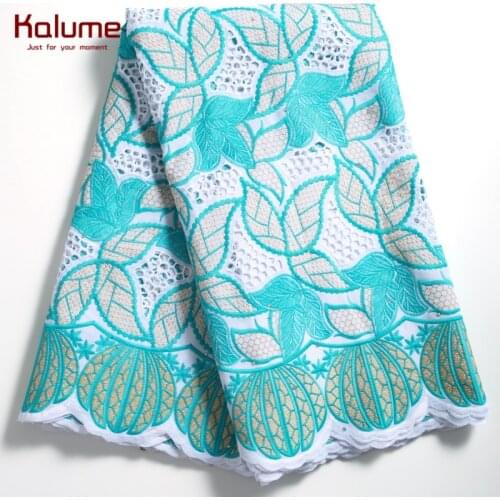Kalume Latest 100% Cotton African Lace Fabric Embroidery Dubai Lace With Stones Nigerian 100% Cotton Lace Fabric For Dress F2280