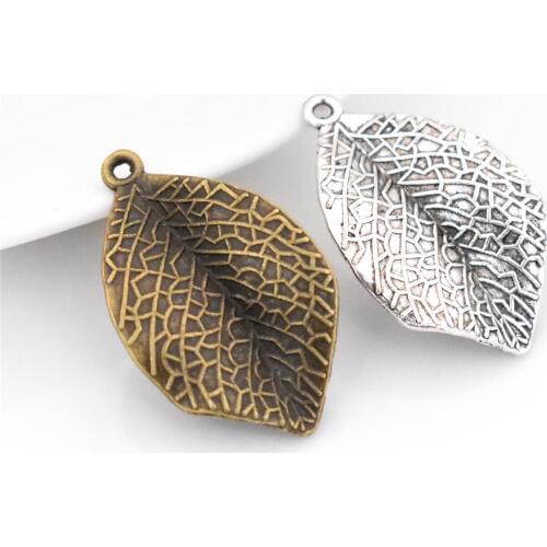 NEW 10pcs/Lot 33x19x4mm Two Colors Plated Leaf Charm Pendant DIY Handmade Necklace Bracelet Keychain Jewelry Accessories