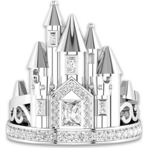 New creative Castle theme Zirconia Ring Engagement Wedding Ring Jewelry size 6-10