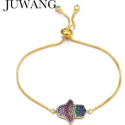 New Cubic Zirconia Hand of Fatima Hamsa Evil Eye Bracelet Adjustable femme pulseras mujer Bijoux Jewelry