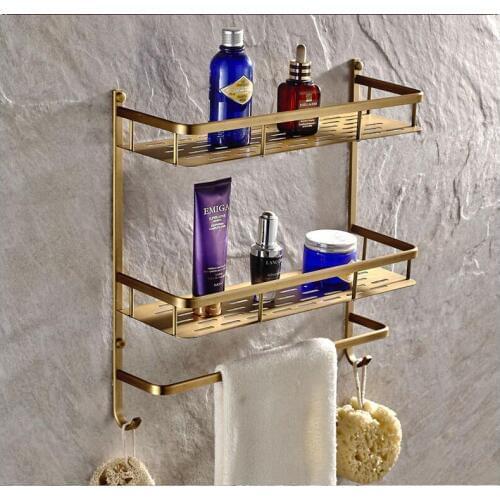 Wholesale and retail Wall Mounted Antique Brass Bathroom Corner Shelf Bathroom Shampoo Shelf Bath Shower Shelf Soap Holder