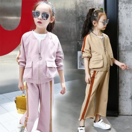 Autumn 2017 New Children Baseball Uniform Simple Two Piece Set Loose Color Stitching Sleeve Girls Set