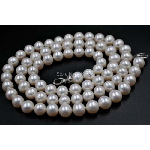 27" white 9mm genuine freshwater pearl necklace free shipping