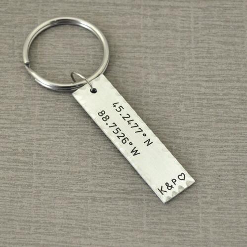 Personalized Coordinate keychain,Initial Letters Key Chain for Him,Bar keychain,Vanlentines Day Gift, Gift for husband