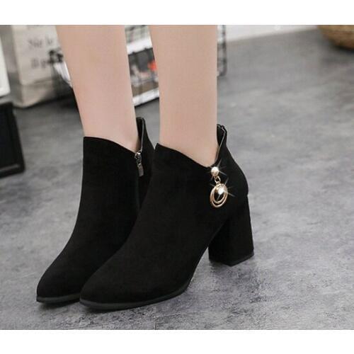 Hot Winter Women Boots Slip On Black Ankle Boots For Women Flat Low Heel Winter Female Shoes Size 35-40 Solid Botas Mujer