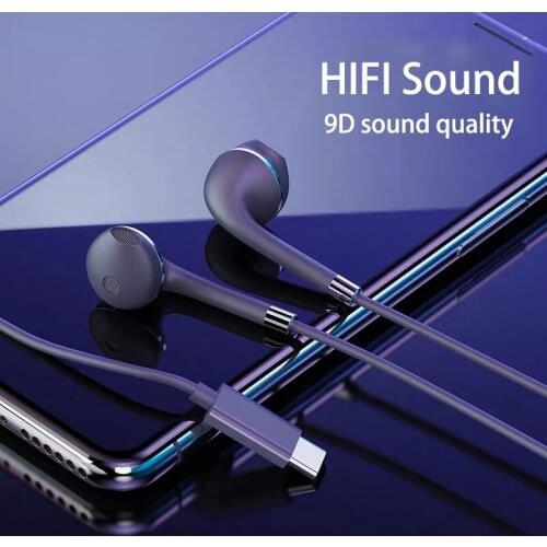 Fashion Type C Wired Earphones Ultra in Ear Headphones with Microphone Volume Control 3.5mm Jack Bass for Xiaomi Samsung Huawei