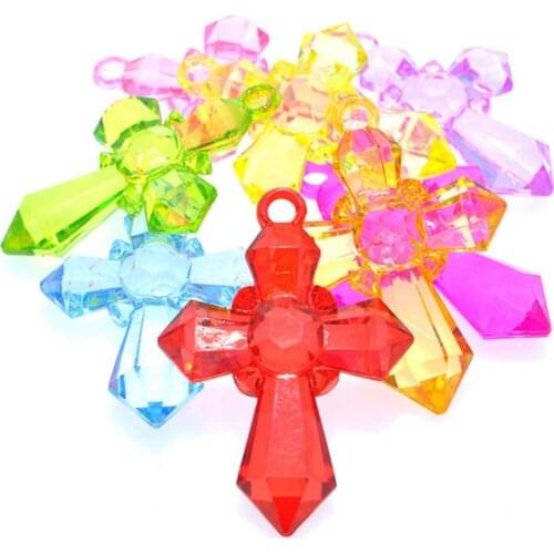 Craft DIY Mixed Color Transparent Acrylic Cross Charm Pendants Jewelry Making
