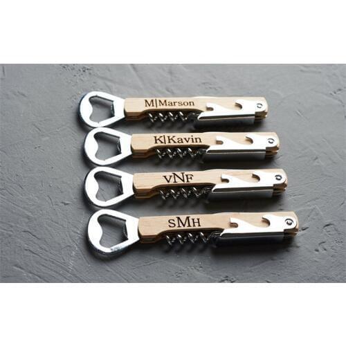 4pcs Personalized Engraved Bottle Opener Corkscrew Wedding Favors Groomsman Gifts Custom Company Gift