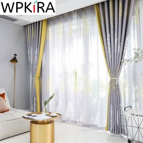 American Country Yellow Leaves Printed Grey Blackout Curtain for Living room Bedroom Modern Window Drapes Cortinas WP205E