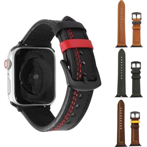 Retro Replacement Genuine Leather Watch Strap for Apple Watch Band Series 6 5 4 3 2 1 SE 38 40 42 44mm for iWatch Wristband P7ZX