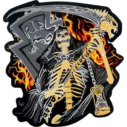 Grim Reaper death Patch Embroidered Applique Sewing Label punk biker Patches Clothes Stickers Apparel Accessories Badge