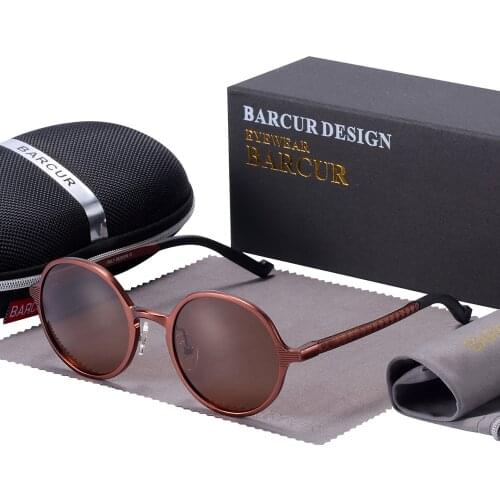 BARCUR Brand Light Weight Round Sunglasses Luxury Brand Men Glasses Retro Vintage Women Sun glasses
