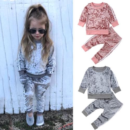 Toddler Kids Baby Girl Sports Velvet Outfits Striped Pullover Loose Pants Clothes Autumn 2Pcs T Shirt Leggings Tracksuit Sets