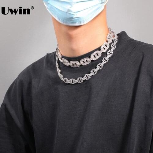 UWIN Hiphop Jewelry 13mm Byzantine chain Necklace Cubic Zirconia Pave Iced Out CZ Bracelets Fashion Jewelry for Men