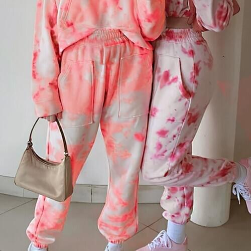 Spring Autumn High Waist Tie-Dye Rainbow Colors Were Thin Casual Pants Street Shot Female Trousers