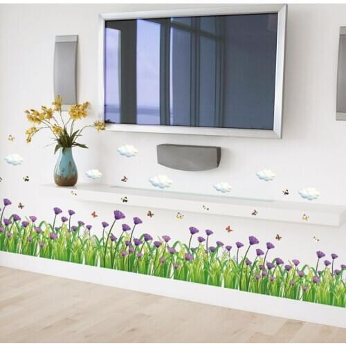 Spring colorful flower grass butterfly line bearing DIY home decal base wall sticker kitchen bathroom furniture wedding decor