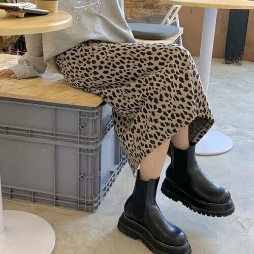 Long Leopard Skirt Women High Waist Design Back Split Package Hip Skirts Jupe