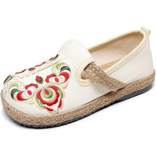 YourSeason Ladies Vintage Cotton Linen Flats Shoes Spring Autumn 2021 Female National Style Handmade Concise Embroider Shoes