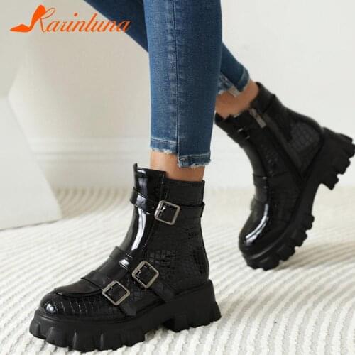 Plus Size 31-46 Brand New Female Platform Ankle Boots Fashion Buckle Chunky High Heels Boots Women 2021 Party Street Shoes Woman